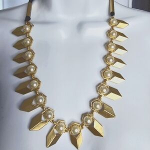 J Crew Statement Gold Spike Pearl Ribbon Adjustable Tie Necklace